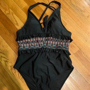 Cupshe Miss Me Ruffles One Piece - L/Black